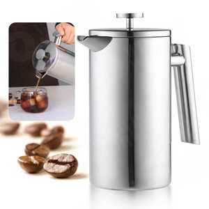 Large French Press Coffee Maker & Camping Coffee Pot  Double Wall Stainless Steel Tea   Coffee Press with Extra Filter