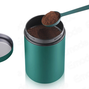 Premium Metal Stainless Steel Airtight Rounded Top Tea Sugar Coffee Canisters, Smell Proof Container with Screw-on Lid, SS Spoon