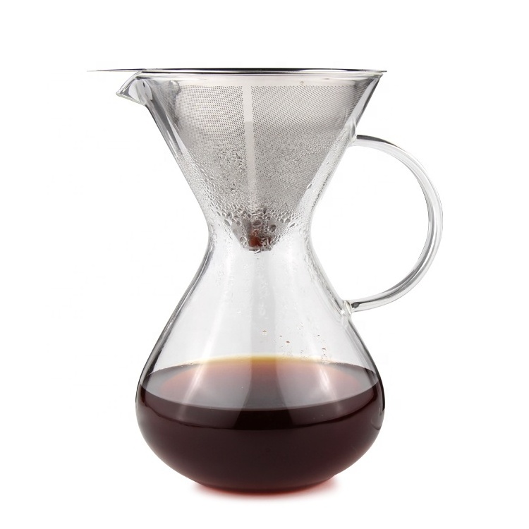 Pour-Over Coffee Brewer, More Taste with a Paperless Stainless Steel Filter and Glass Carafe, Manual Drip Coffee Maker