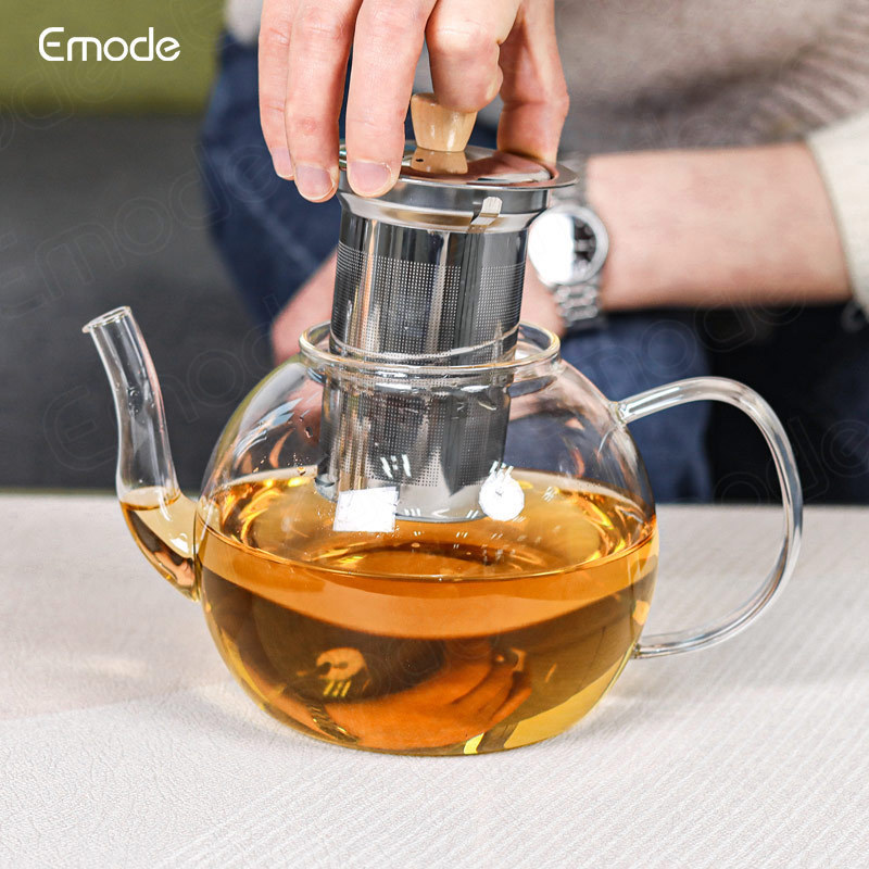 Glass Teapot with Infuser Clear Glass Tea Kettle with Removable Stainless Steel Strainer Tea Pot for Blooming Loose Leaf Tea