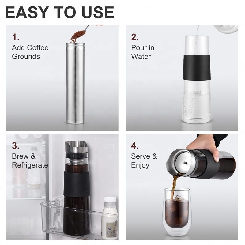 Patent Borosilicate Glass Cold Brew Pitcher Coffee Maker And Iced Tea Brewer With Mesh Filter Coffee Maker