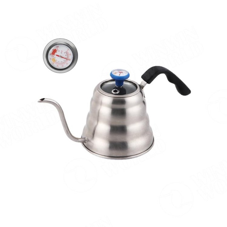 Pour Over Black Gooseneck Kettle, Water Kettles with Thermometer. Stainless Steel Coffee Maker Tea Pot Kettle for Drip Coffee