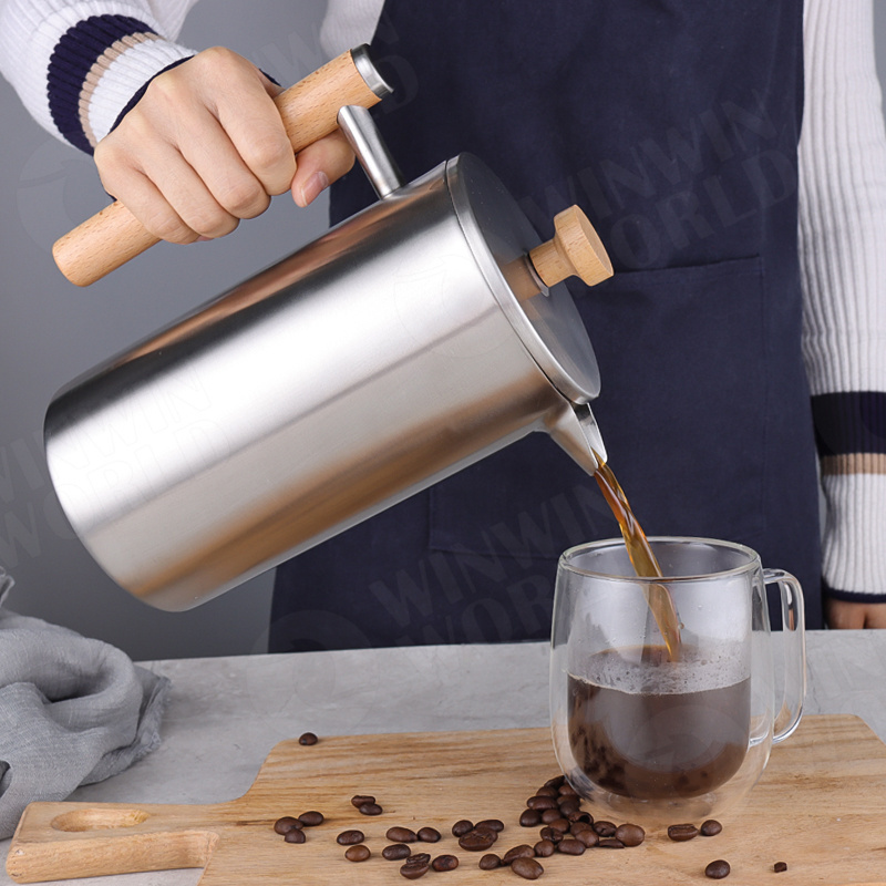 Hot selling Food Grade Coffee Plunger French Coffee Press Stainless Steel Double Wall Coffee Maker French Press