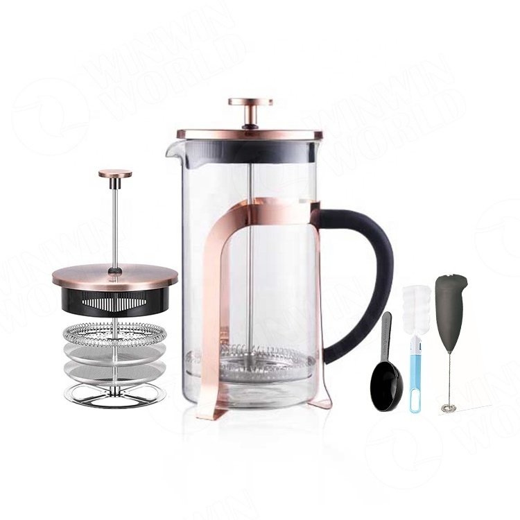 Coffee&Tea set, High Borosilicate Glass French Press Coffee Maker with Milk Frother, Household Kitchen Coffee Press With Plunger