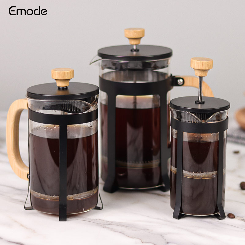 Black 34oz Bamboo Wood French Press Coffee Maker 18/8 Stainless Steel High Borosilicate  Carafe Fresh Espresso Coffee/Tea Maker