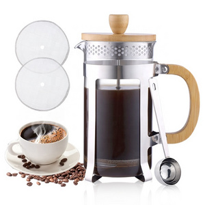 New Arrival Bamboo French Press Coffee Maker Coffee Plunger With Bamboo Lid,Double Wall Glass Handle French Press 600ml