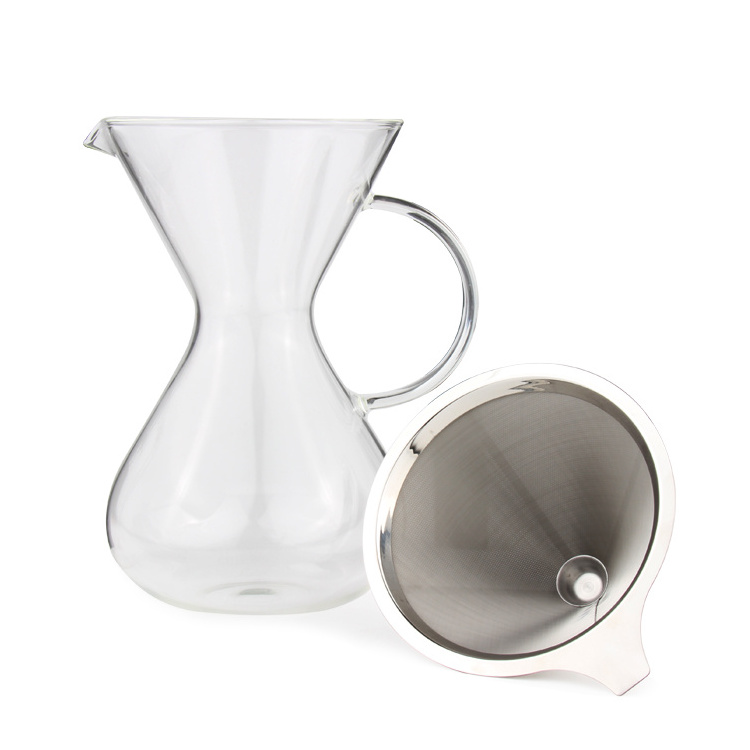 Pour-Over Coffee Brewer, More Taste with a Paperless Stainless Steel Filter and Glass Carafe, Manual Drip Coffee Maker