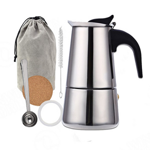 Stovetop Espresso Coffee Maker 2/4/6/9 Cup, Italian Coffee Maker for Induction, Gas. Moka Pot Stainless Steel Metal Minimalist