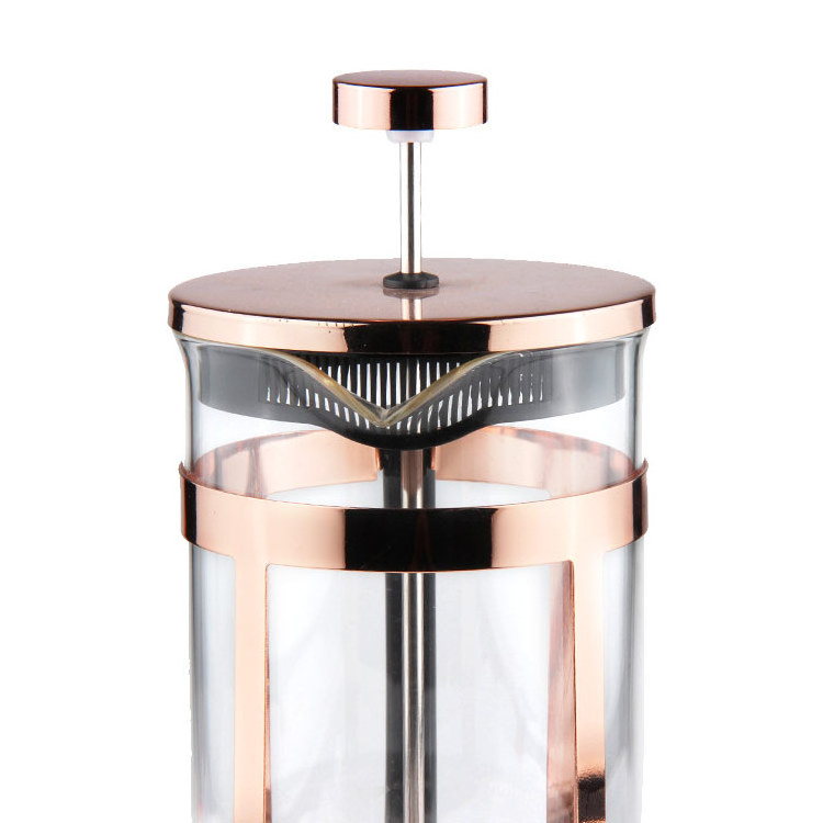 304 Grade Rose golden Stainless Steel French Press Coffee Maker 34 Ounce with 4 Level Filtration System Glass French Coffee Pres