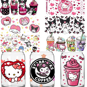 Cute Kitty Transfer Stickers for Glass Cups, UV DTF Rub on Transfers for 16OZ Glass Cups Furniture Crafts DIY