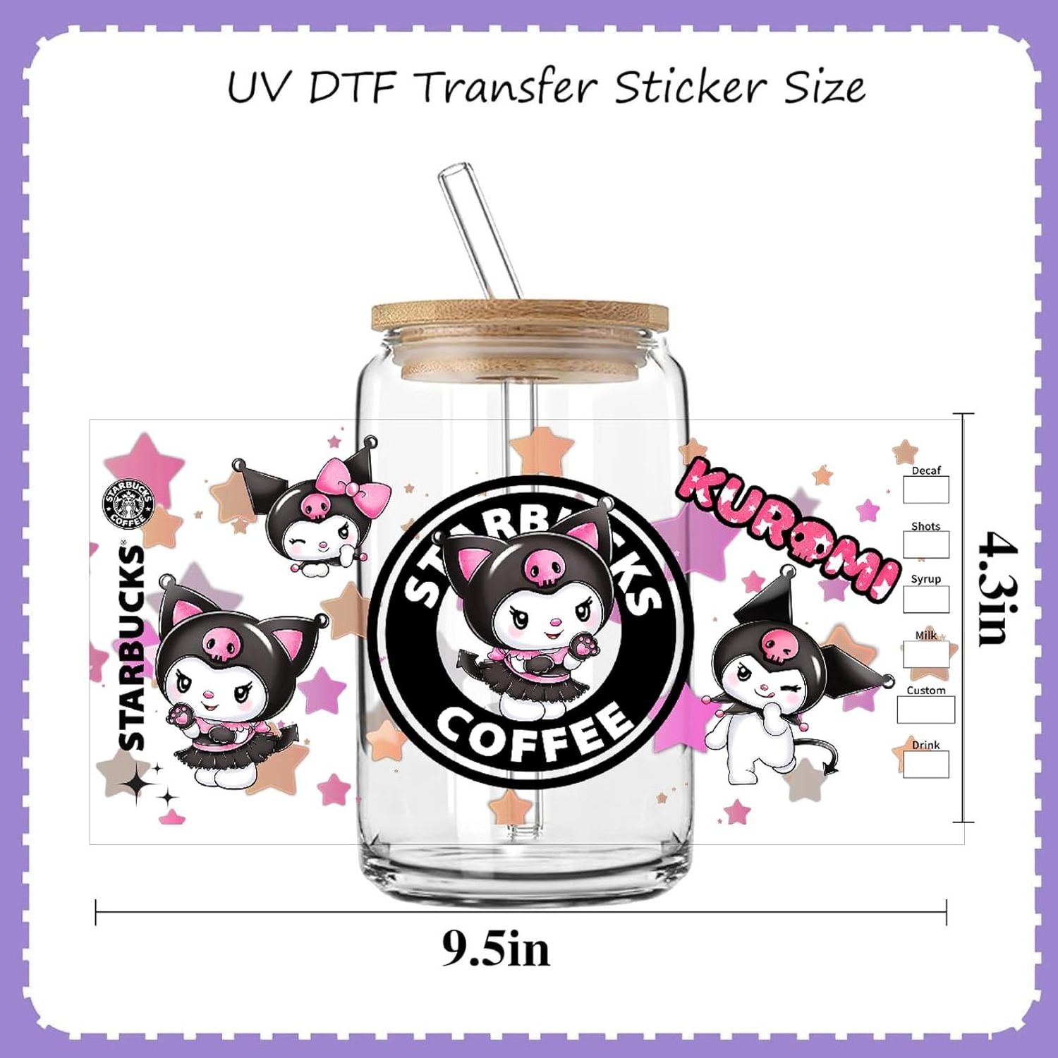 Cute Kitty Transfer Stickers for Glass Cups, UV DTF Rub on Transfers for 16OZ Glass Cups Furniture Crafts DIY