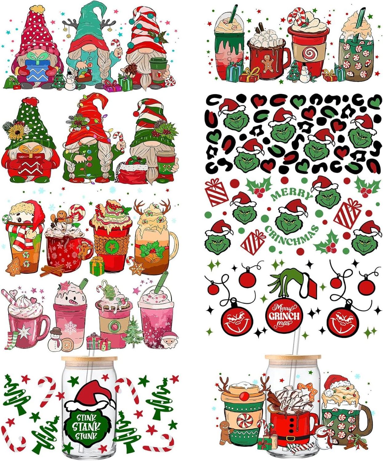 16OZ  cup wrap Christmas Decorations UV Transfer sticker for Glass Cups Christmas Decor Rub on Transfers for Crafts Decals