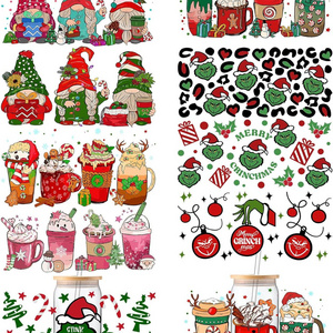 16OZ  cup wrap Christmas Decorations UV Transfer sticker for Glass Cups Christmas Decor Rub on Transfers for Crafts Decals