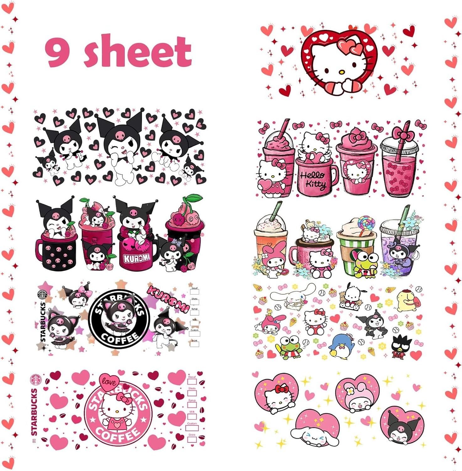 Cute Kitty Transfer Stickers for Glass Cups, UV DTF Rub on Transfers for 16OZ Glass Cups Furniture Crafts DIY