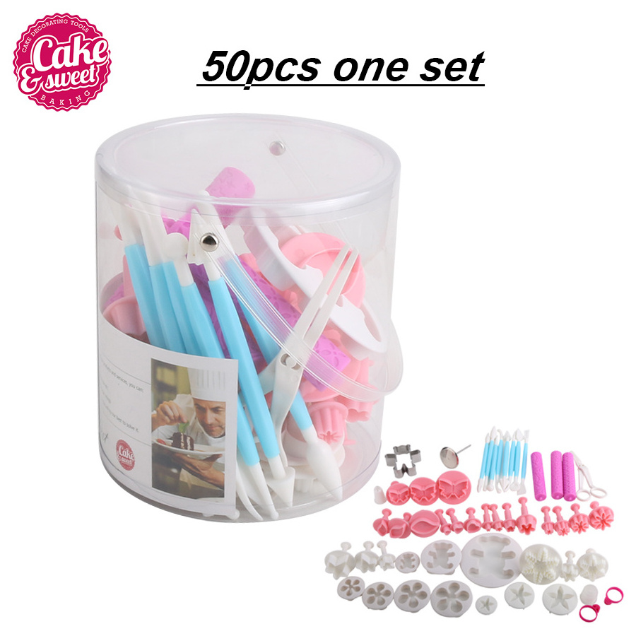 50 Pcs flower butterfly heart bear snowflake shape plunger cutter cake decorating modeling fondant tools