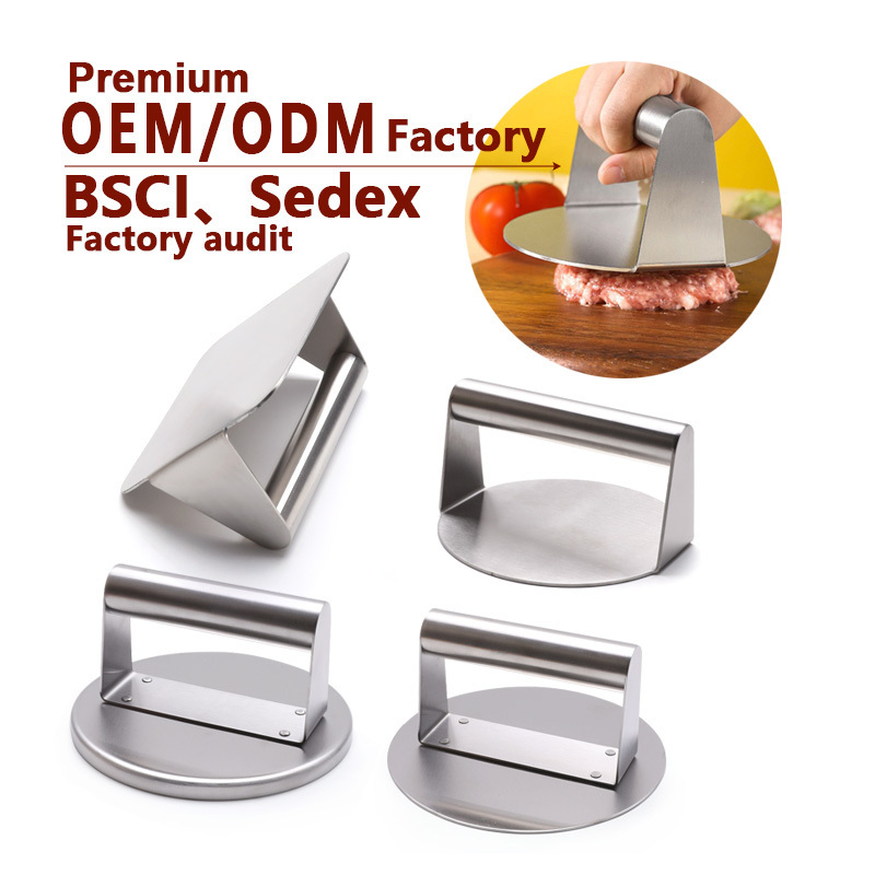 Custom Stainless Steel Hamburger Press Patty Maker Mold Round Square Smash Burger Press For Griddle