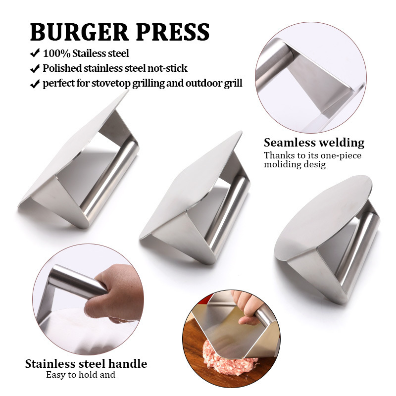 Custom Stainless Steel Hamburger Press Patty Maker Mold Round Square Smash Burger Press For Griddle