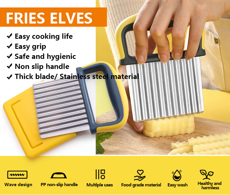 Hot Selling Stainless Steel Manual Wavy Knife Vegetable Chip Waffle Slicer French Fry Crinkle Potato Cutter