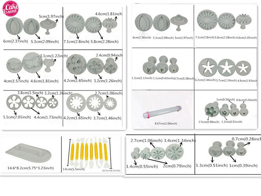 50 Pcs flower butterfly heart bear snowflake shape plunger cutter cake decorating modeling fondant tools