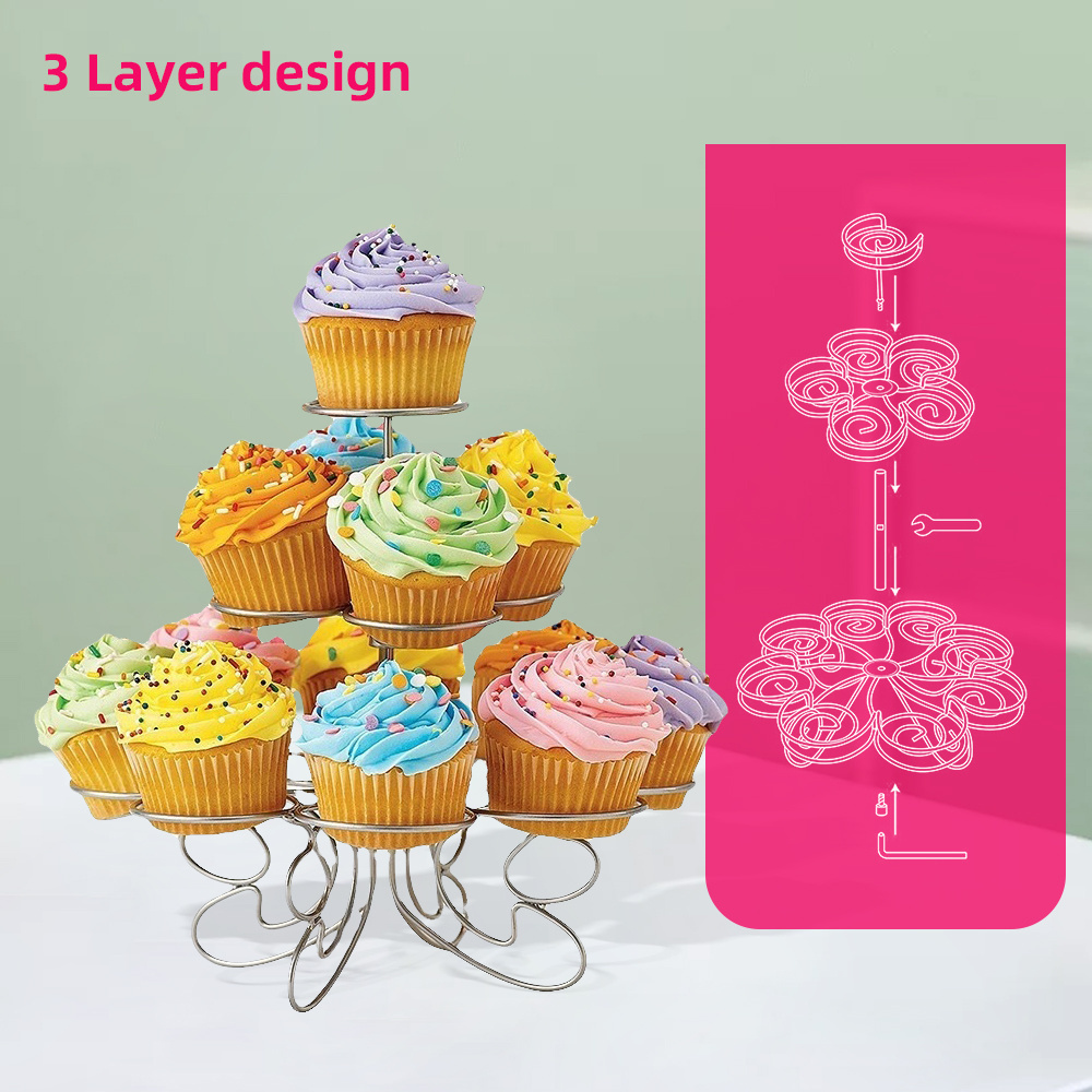 Modern luxury 3 tier stainless steel metal wedding decorating cake macaron cookies afternoon tea cupcake cup cake holder stand