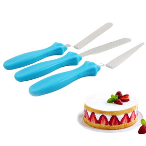 Custom kitchen baking tools 3 piece stainless steel scraper decorating icing butter cream cake spatula set