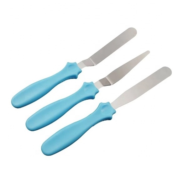 Custom kitchen baking tools 3 piece stainless steel scraper decorating icing butter cream cake spatula set