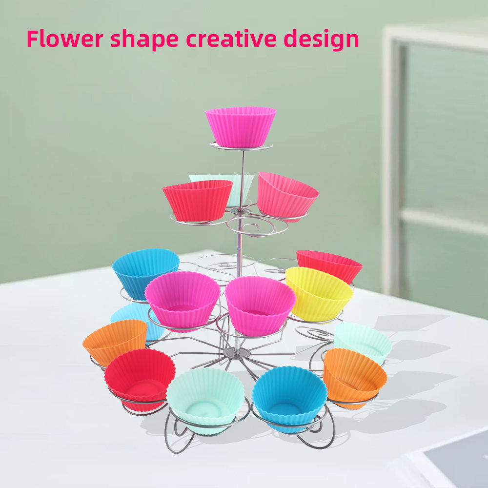 Modern luxury 3 tier stainless steel metal wedding decorating cake macaron cookies afternoon tea cupcake cup cake holder stand