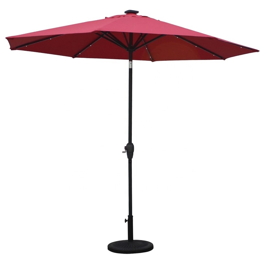 Mefo Garden Dia 2.7/3m Aluminum Red Push-Tilt Center Pole Outdoor Umbrella Parasol With Solar Led USB Charger