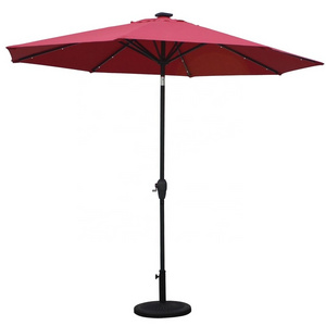 Mefo Garden Dia 2.7/3m Aluminum Red Push-Tilt Center Pole Outdoor Umbrella Parasol With Solar Led USB Charger