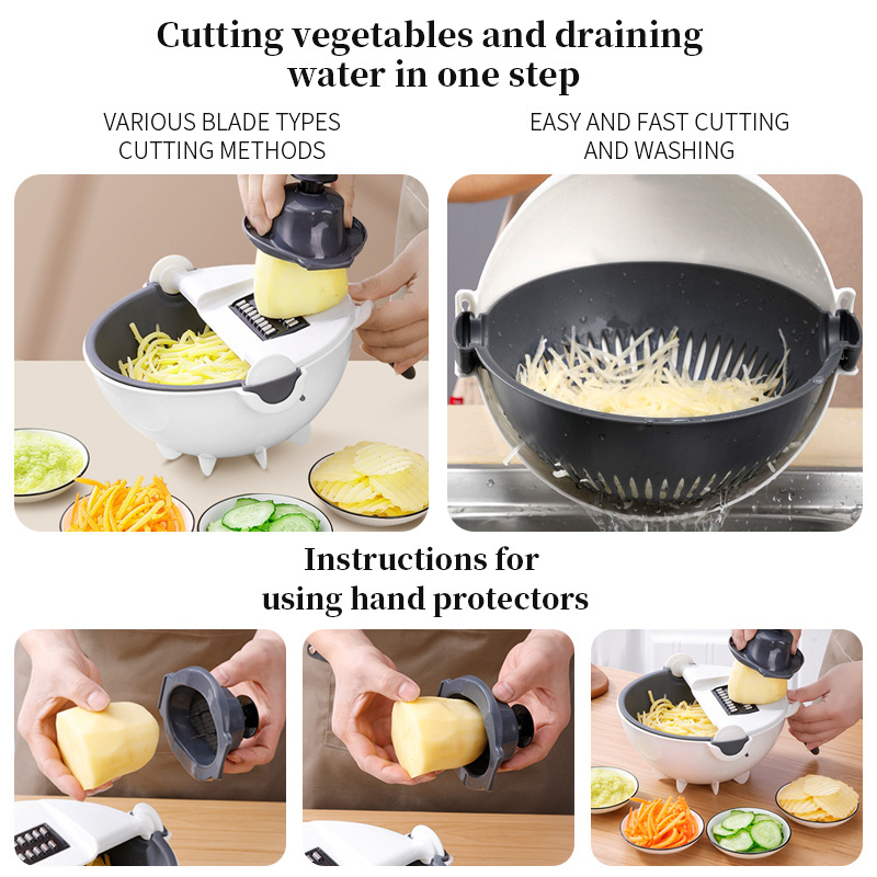 9 in 1 multifunctional kitchen slicer fruit chopper manual vegetable cutter with drain basket