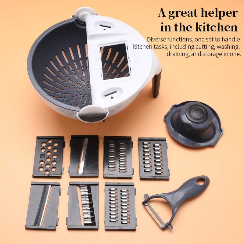 9 in 1 multifunctional kitchen slicer fruit chopper manual vegetable cutter with drain basket