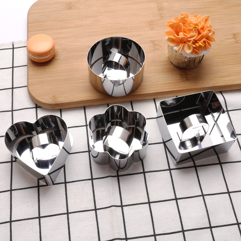 4 Kinds Shape Stainless Steel Mousse Rings Square Round Small Baking Mold With Pusher