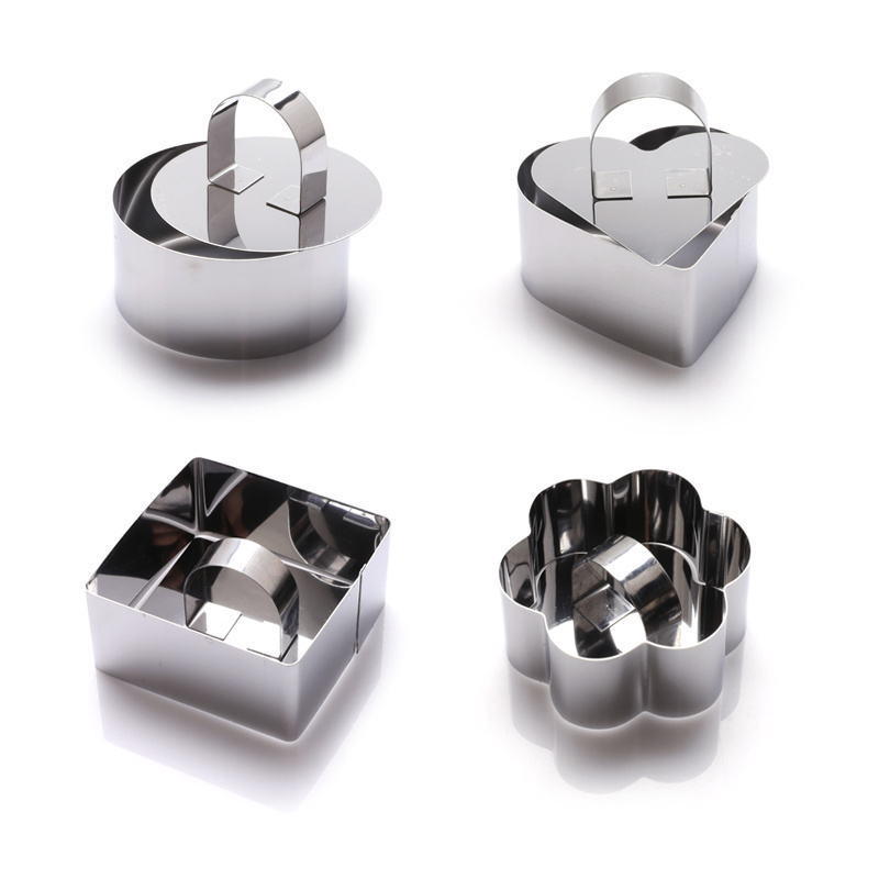 4 Kinds Shape Stainless Steel Mousse Rings Square Round Small Baking Mold With Pusher