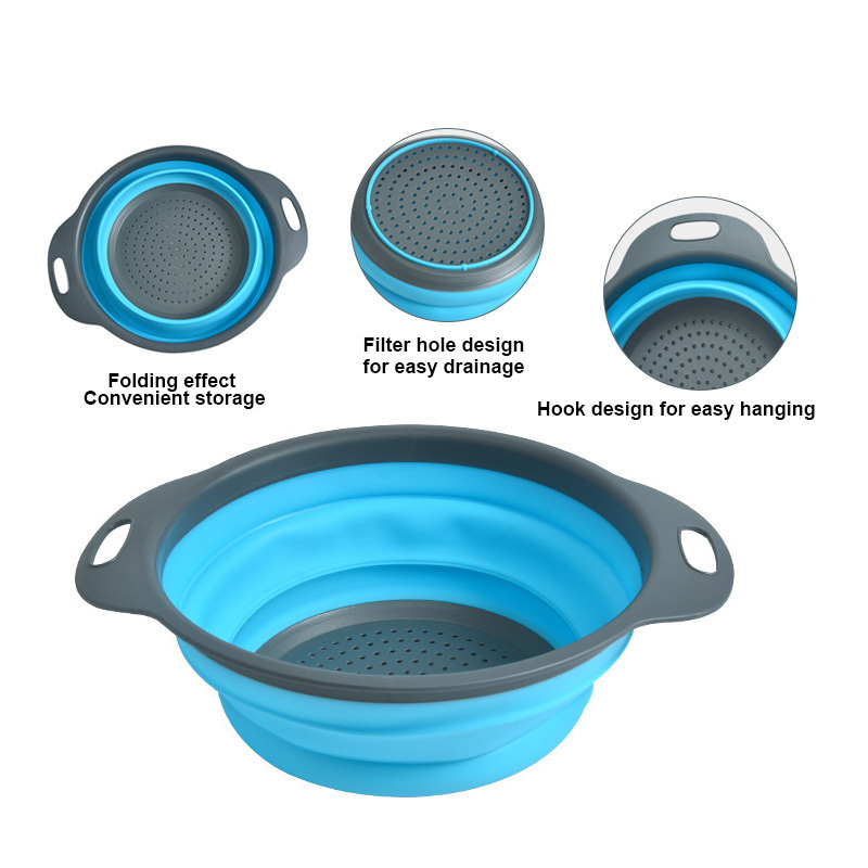 2pcs/set Multi-functional Foldable Filter Kitchen Accessories Collapsible Round Drain Basket