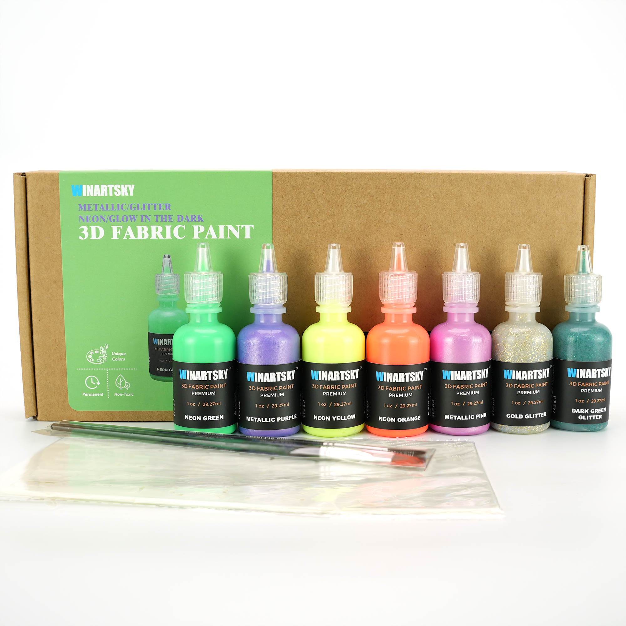 3D Fabric Paint 12 Colors glitter metallic glow in the dark