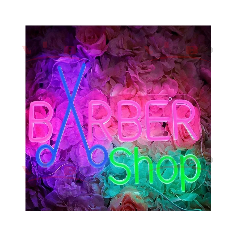 Winbo Barber Neon Sign Pink Barber Tools LED Neon Light for Barber Shop Decor Beauty Salon Wall Decoration Business Neon Sign