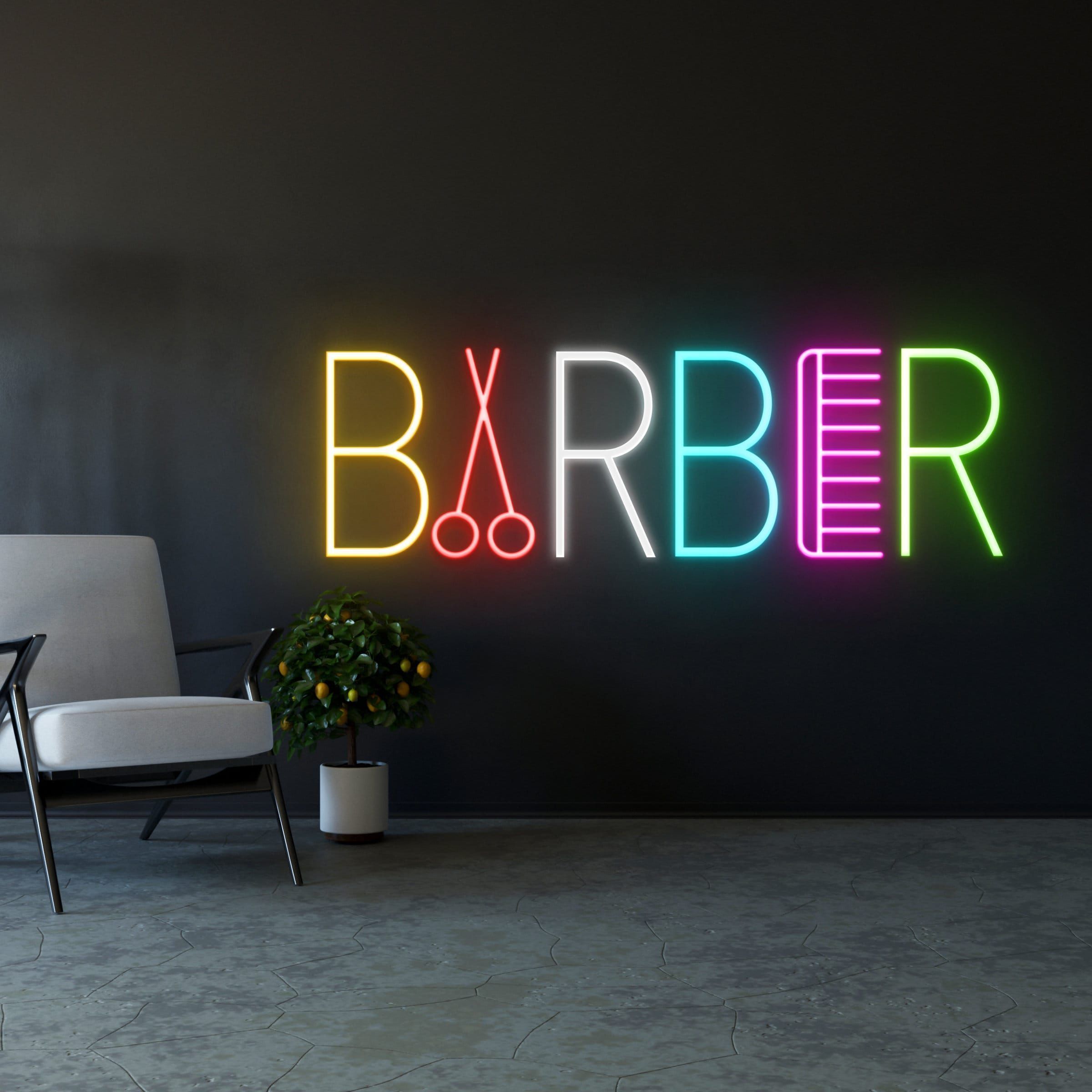 Winbo Barber Neon Sign Pink Barber Tools LED Neon Light for Barber Shop Decor Beauty Salon Wall Decoration Business Neon Sign