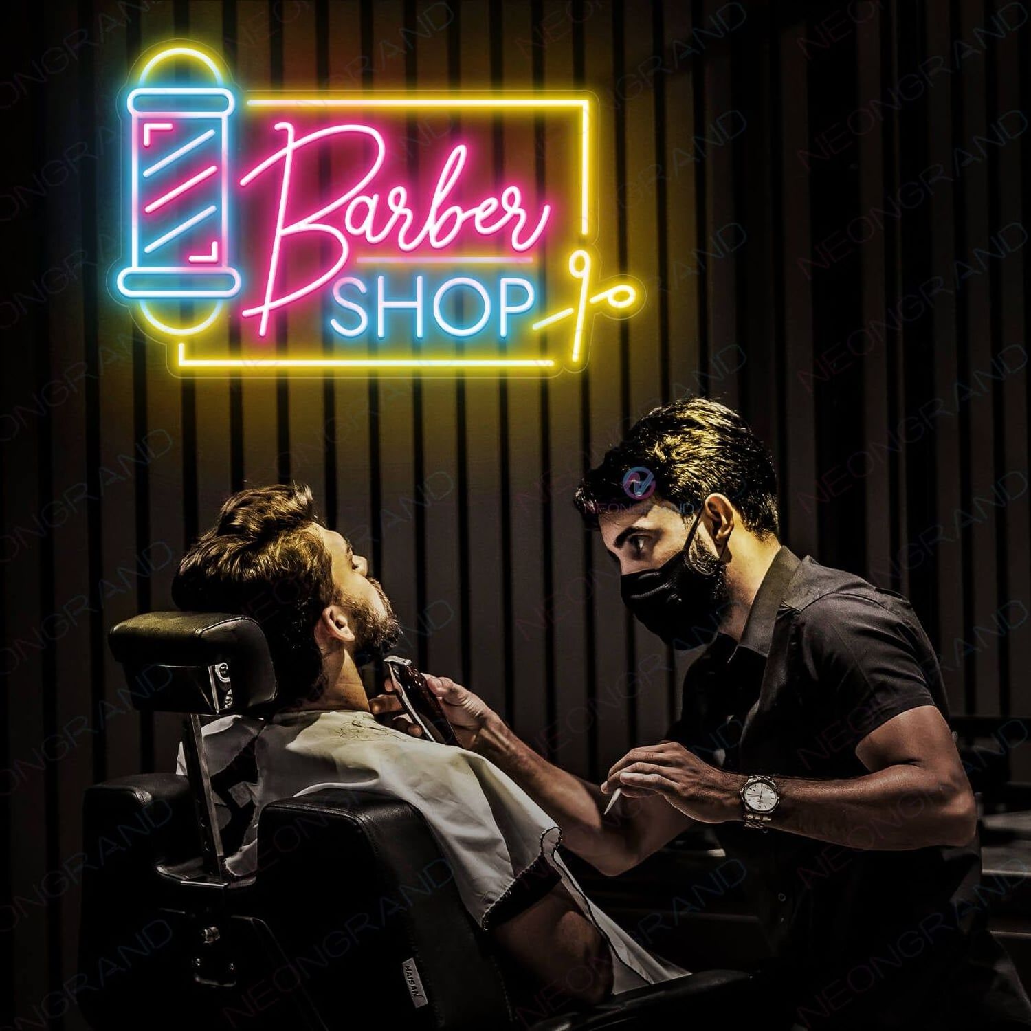 Winbo Barber Neon Sign Pink Barber Tools LED Neon Light for Barber Shop Decor Beauty Salon Wall Decoration Business Neon Sign