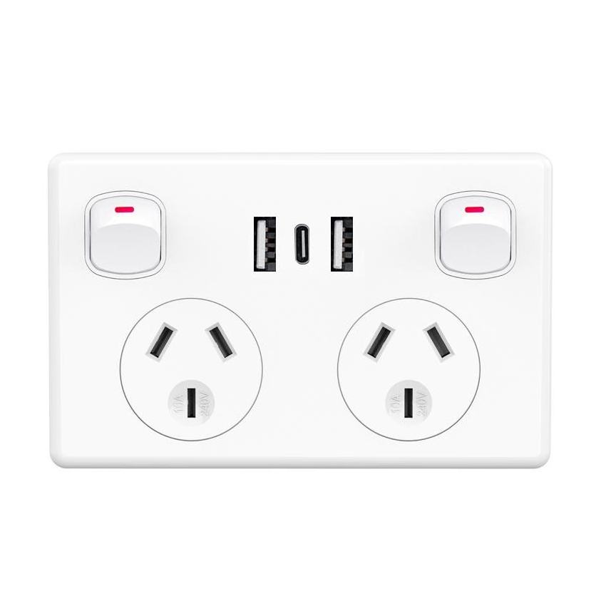 Australian Standard 10A 2 Gang EU Type C switch electric switches and sockets wall box