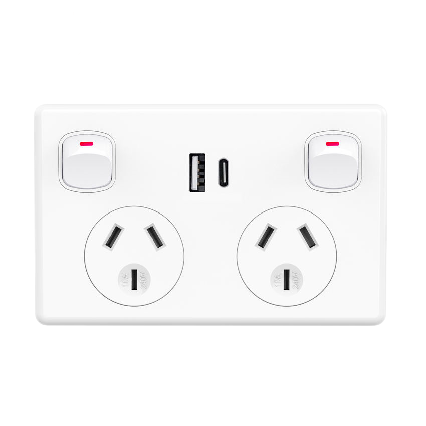 Australian Standard 10A 2 Gang EU Type C switch electric switches and sockets wall box