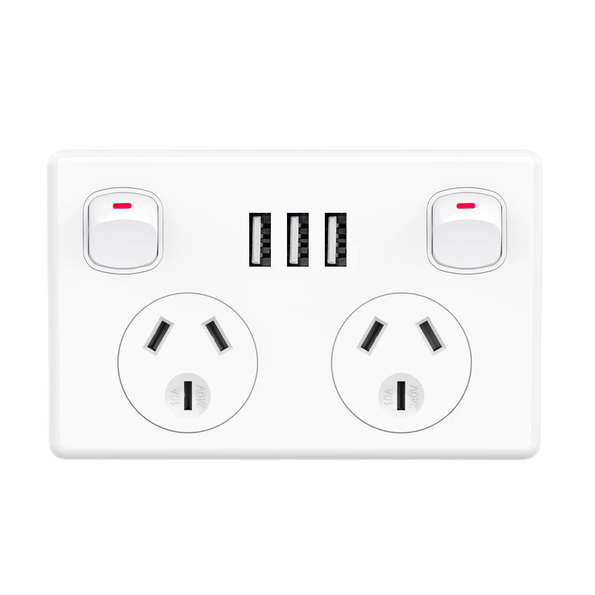 Australia market hot sale wall double pole socket double pole switch 10A electrical wall socket Switch