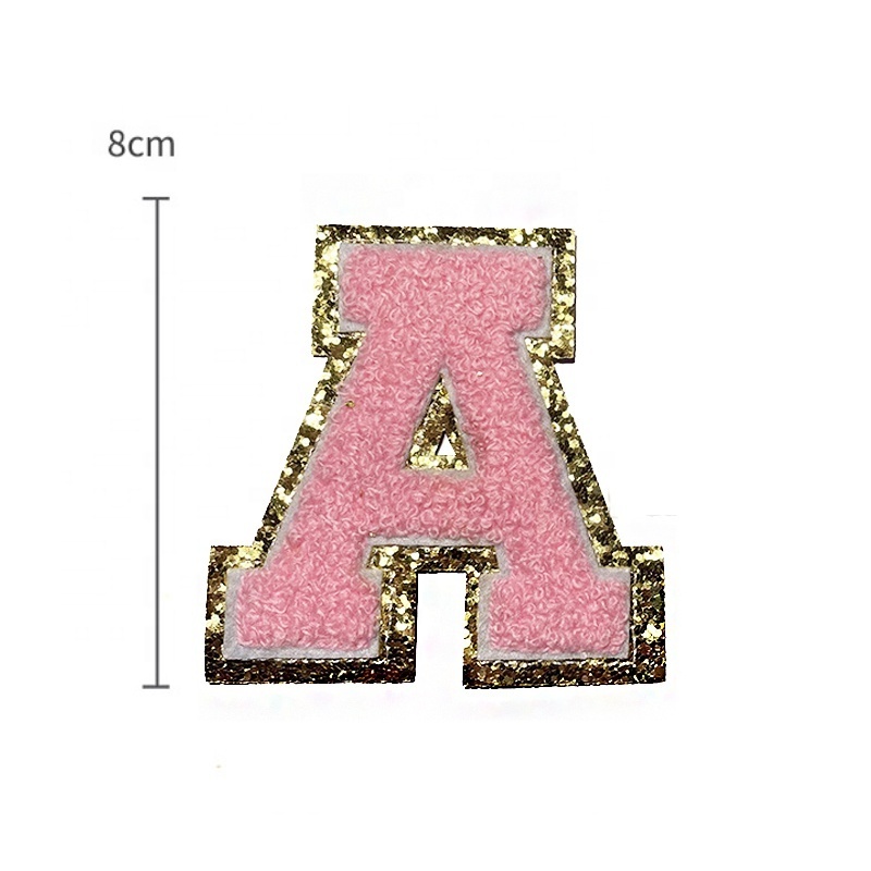 Wholesale black patch with glitter towel iron on chenille letter embroidered patches