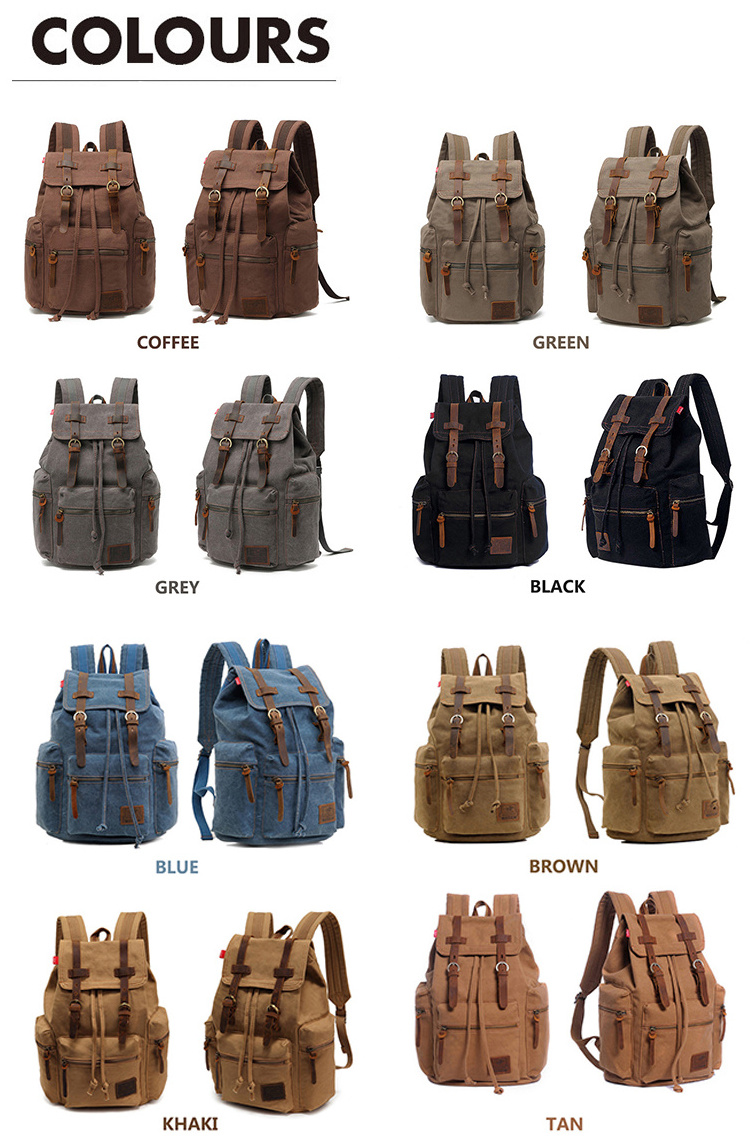 Outdoor Vintage waxed canvas student school laptop bag backpack computers canvas drawstring backpack with pockets