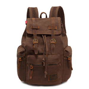 Outdoor Vintage waxed canvas student school laptop bag backpack computers canvas drawstring backpack with pockets