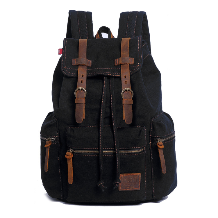 Outdoor Vintage waxed canvas student school laptop bag backpack computers canvas drawstring backpack with pockets