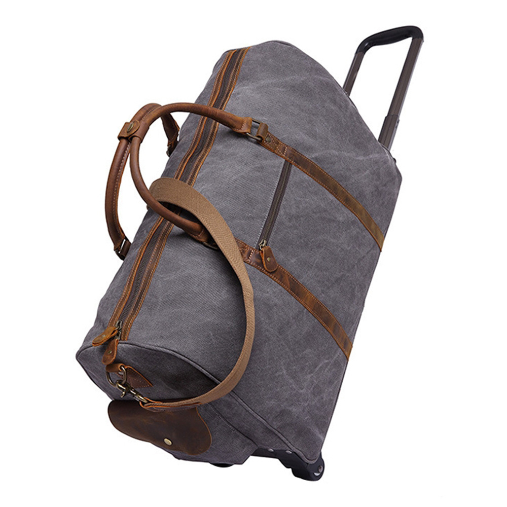 China Suppliers Wholesale Casual Waxed Canvas Duffle Bags Wheels Euro Big Travel Trolley Bag for Outdoor Activities