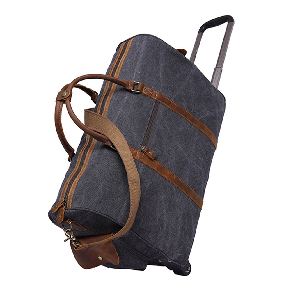 China Suppliers Wholesale Casual Waxed Canvas Duffle Bags Wheels Euro Big Travel Trolley Bag for Outdoor Activities