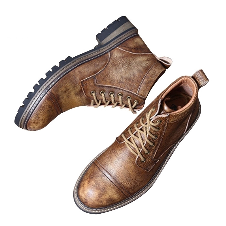 2023 Custom Lace-Up Top Layer Cowhide Men's Casual Genuine Leather Men's Boots Shoes