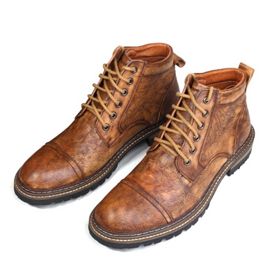 2023 Custom Lace-Up Top Layer Cowhide Men's Casual Genuine Leather Men's Boots Shoes