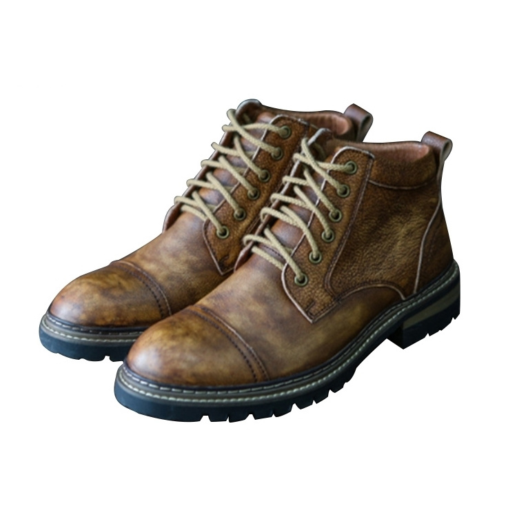 2023 Custom Lace-Up Top Layer Cowhide Men's Casual Genuine Leather Men's Boots Shoes